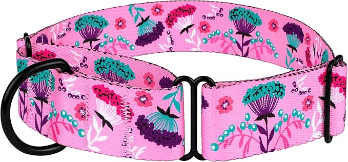 CollarDirect Martingale Collars for Dogs Heavy Duty Floral Pattern Female Safety Nylon Training Wide Collar Flower Design Large Medium (L, Neck Size 15"-20", Navy Blue)