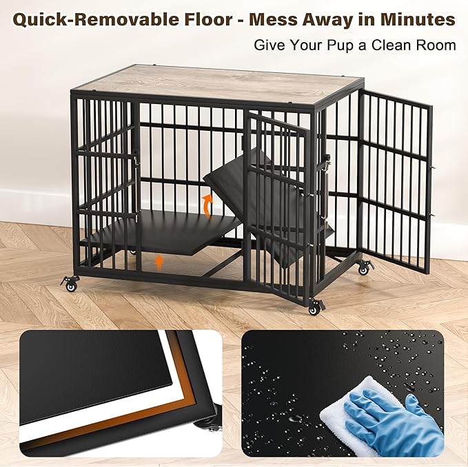 VERIFURTY 36 Inch Heavy Duty Dog Crate Furniture with Self-Locking Latch for Medium and Large Dogs, Escape-Proof Dog Kennel Furniture Indoor, Decorative Pet Cage End Table, Grey
