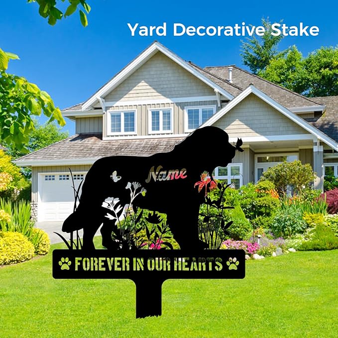 Custom Newfoundland Newfie Dog Memorial Stake, Personalized Dog Grave Marker, Metal Pet Tombstone, Outdoor Sympathy Sign for Garden Yard Decor, Pet Loss Gift