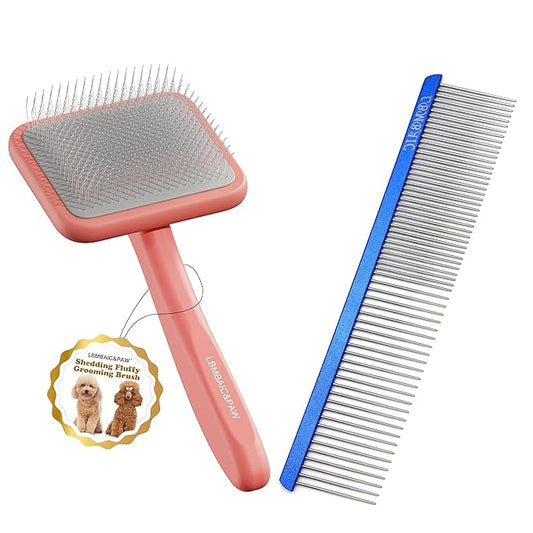 LBMBAIC Doodle Slicker Bursh With 25mm Long Soft Pin for Thick and Long Fur Medium and Large Size Dogs with 7.5INCHES Metal Grooming Comb for Dogs and Cats.