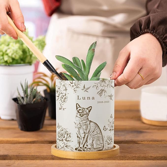 callie Personalized Pet Memorial Gifts Plant Pot with Photo and Wings, Custom Angel Sympathy Gift for Dog Cat Loss, Pet Passing Away Gifts