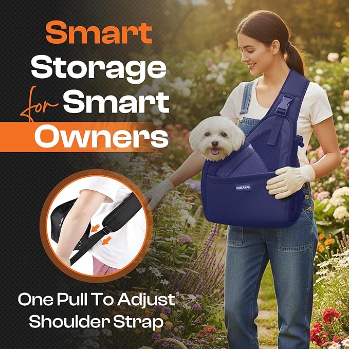 Small Dog Sling Carrier Bag, Hands-Free Dog Carrier Sling with Safety Buckle, Breathable Mesh, Adjustable Strap, Padded Back, Storage Pockets, Pet Carrier for Dogs, Cats, Puppies up to 8–10 lbs