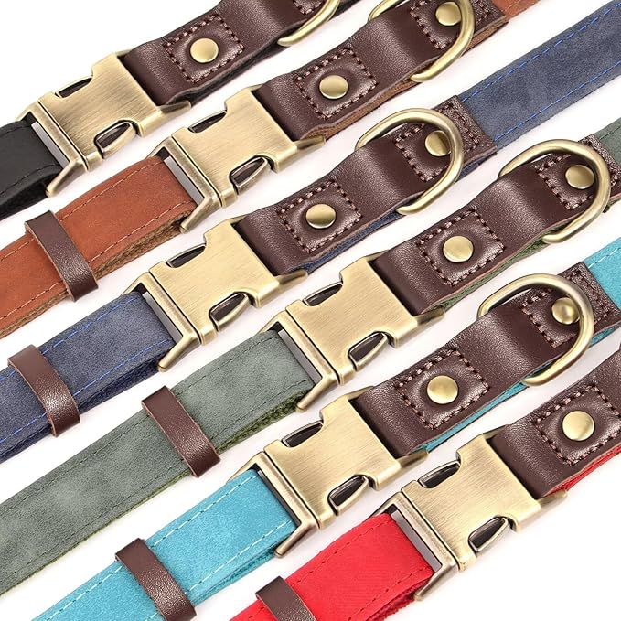 Didog Soft PU Leather Dog Collars for Medium Dogs,Classic Adjustable Dog Collars with Quick Release Metal Buckle,Easy Clean and Comfortable with Nylon Lining,Blue,M Neck 14-19"
