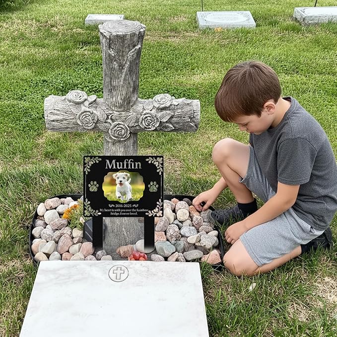 Custom Dog Grave Markers Outdoor, Personalized Pet Grave Marker Dog Memorial with Photo and Name, Outdoor Weatherproof Pet Cemetery Sign, Personalized Dog Memorial Gifts for Loss of Dog