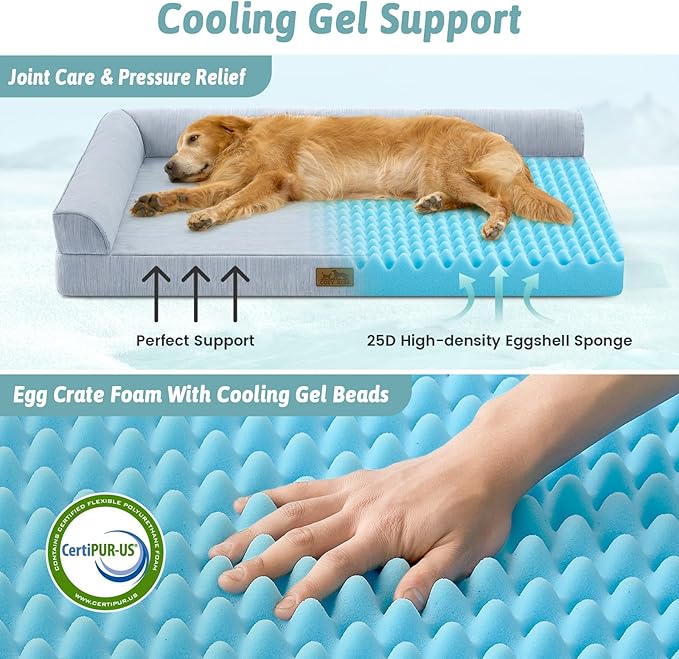 Cooling Dog Bed, Orthopedic Foam Dog Bed with Sides, Removable Cover & Waterproof Lining and Nonskid Bottom, Comfortable Pet Beds for Dogs, Blue (42" L x 30" W x 7" Th)