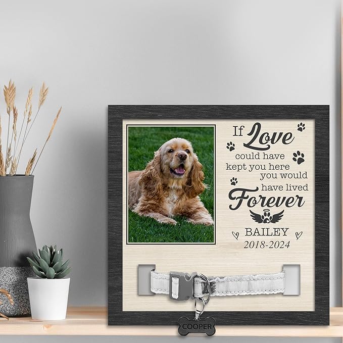Nazenti Personalized Dog Memorial Picture Frame, Pet Loss Gift, Custom Sympathy Gifts for Loss of Dog, Cat Condolences Gift, Pet Memorial Frame with Collar Holder, Dogs Sign Bereavement Gifts