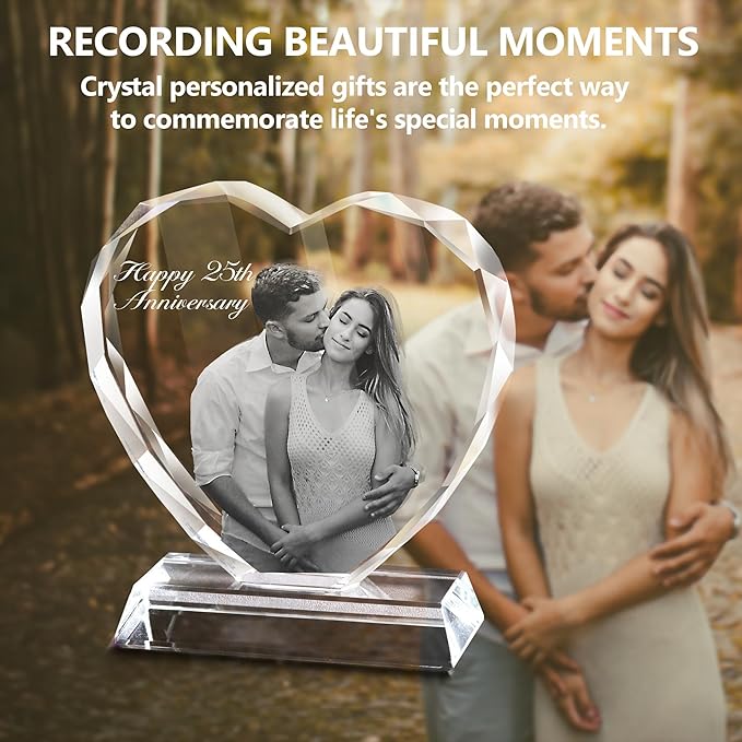 Emoragifou Custom Picture Crystal Frames, Personalized Gifts For Boyfriend Girlfriend, Christmas Customized Anniversary Birthday Gift For Women Mom Him Her Dad Wife, Romantic Memorial Wedding Gifts