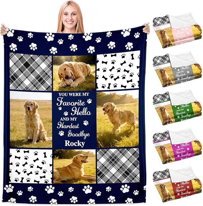 Custom Pet Memorial Blanket, Personalized Dog Memorial Blanket Gifts for Loss of Dogs, Customized Pet Throw Blanket with Photos, Dog Remembrance Bereavement Gift, in Memory of Dogs Gift for Pets Lover