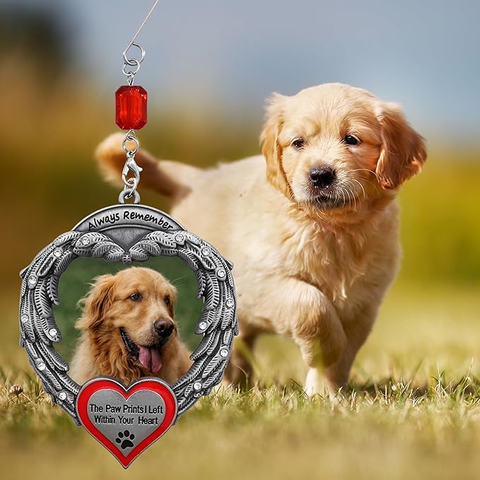 Pet Memorial Photo Christmas Ornament - Always Remember The Paw Prints I Left Within Your Heart - Gift Bag - Choose The Customized Option We Will Insert Your Photo - 4" H x 3" W