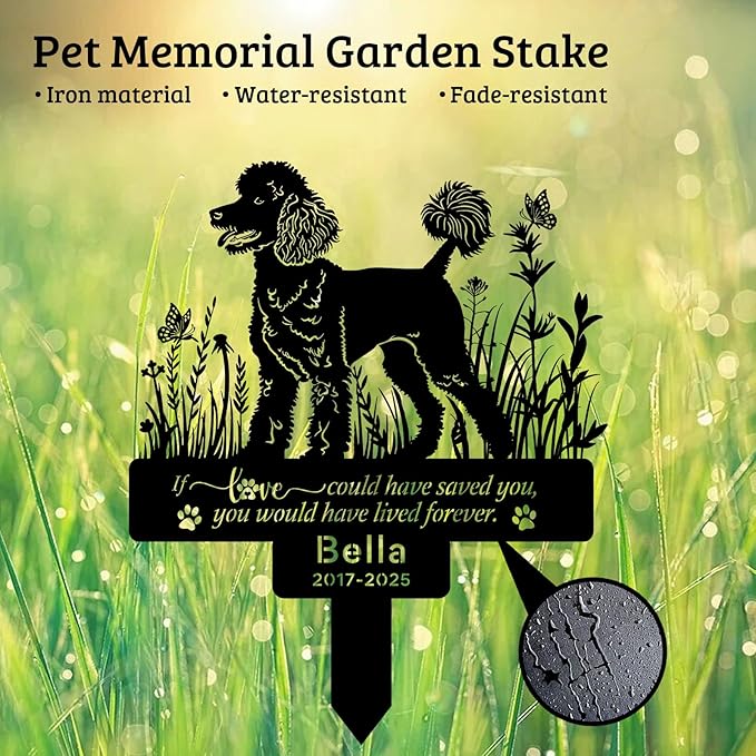 Custom Pet Poodle Dog Memorial Stake, Personalized Pet Poodle Grave Marker Tombstone, Outdoor Garden Metal Sign, Dog Remembrance Plaque, Sympathy Gifts for Loss of Dog