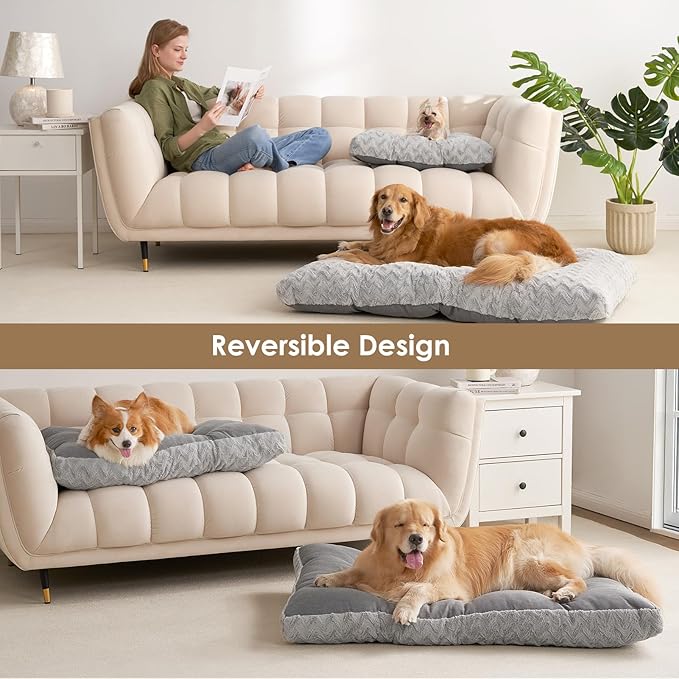 EHEYCIGA Washable Small Dog Bed for Crate 23x18 Inch, Reversible Kennel Pad for Puppy Weight Up to 25 lbs, Plush and Comfy Pet Sleeping Mat, Grey