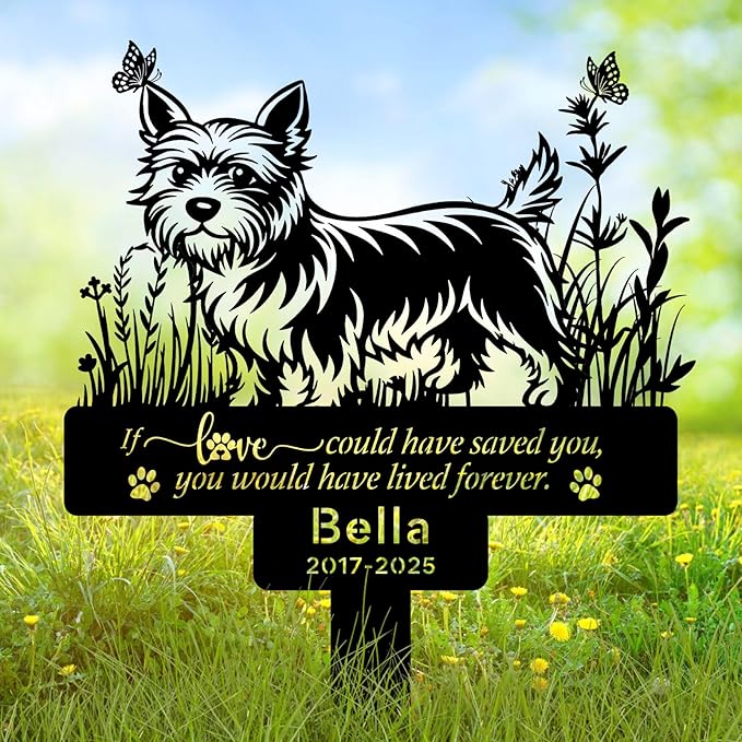 Personalized Pet Cairn Terrier Grave Marker, Custom Pet Dog Tombstones, Customized Cairn Terrier Memorial Stake with Name & Date, Weatherproof Pet Tombstone for Outdoor Graveyard Garden