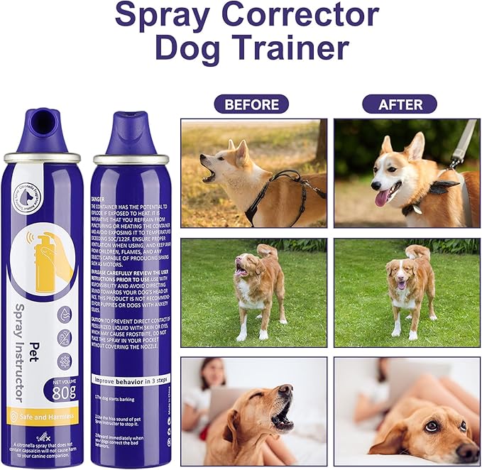 Corrector Spray Dog Trainer 4 Pack 80ml Dog Corrector Spray to Dogs from Stopping Unwanted Behaviors Pet Trainer Spray, Barking, Jumping, Stealing Food, Safe, Humane & Effective