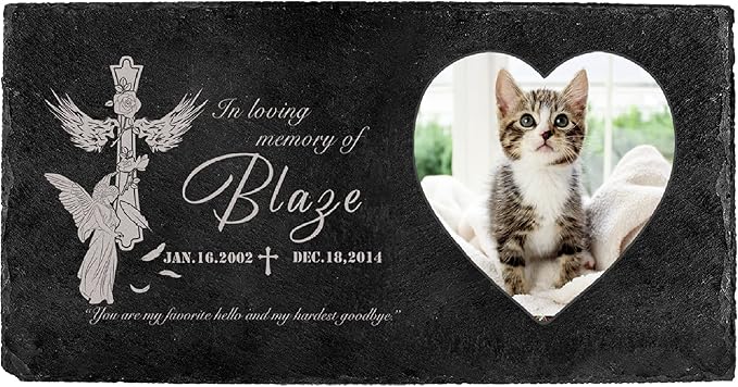 Fanery Sue Custom Cat Memorial Stones with Full Color Image, Dog Memorial Gift Garden Stones, Pet Grave Markers Personalized, All-Natural Memorial Headstone for Pet