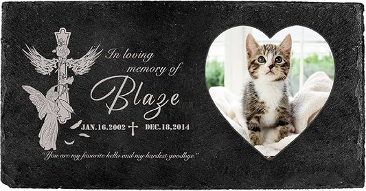 Fanery Sue Custom Cat Memorial Stones with Full Color Image, Dog Memorial Gift Garden Stones, Pet Grave Markers Personalized, All-Natural Memorial Headstone for Pet