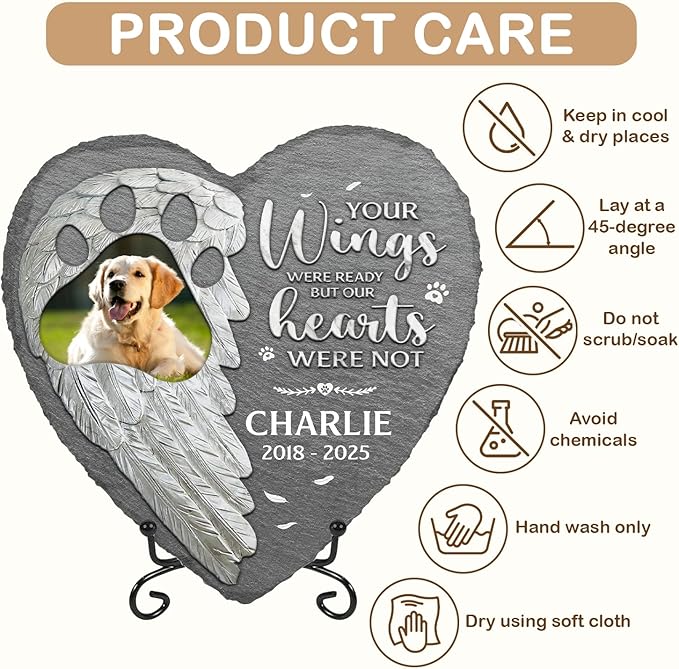 Your Wings Were Ready But My Heart Was Not Custom Photo Dog Memorial Stone, Dog Memorial Gifts for Loss of Dog, Pet Loss Gifts, Pet Memorial Stones for Dogs, Sympathy Gifts for Dog Lovers