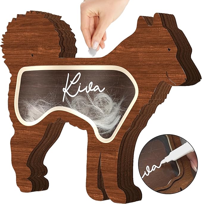 9" Siberian Husky Dog Hair Keepsake Box, Wooden Pet Urns for Dogs, DIY Pet Loss Sympathy Gifts, Unique Gift Dog Shape Standable Table Decor, Idea Gift for Pet Lover Storing Fur Teeth Ashes PSD6-33L