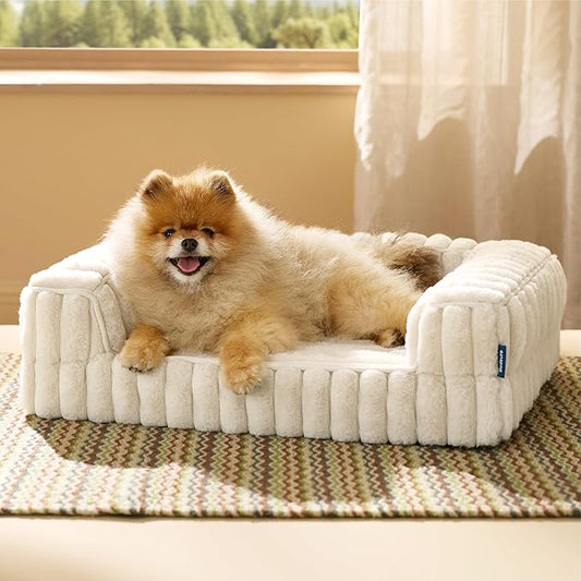 Bedsure ComfyFleece™ Orthopedic Dog Bed for Small Dogs, Waterproof Memory Foam Small Pet Beds with Sides, Non-Slip Bottom and Egg-Crate Foam Medium Dog Couch Sofa with Washable Corduroy Cover, Cream