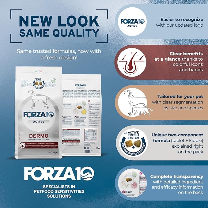 Forza10 - Dog Food, Dermo Dry Food for Itchy Skin, Sensitive Stomach & Coat Health, Limited Ingredient Dog Food, Non-GMO, Fish Flavor, Made in Italy (8.8 lb)