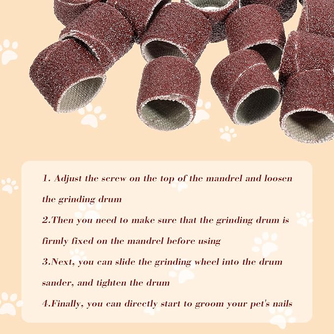 62Pcs Pet Nail Grinder Replacement Kit with Grit Sanding Bands, Dog Grinding Drums Nail Smoother Sanding Drum Set for Dogs Claw Care Grooming Supplies (80#/120#)