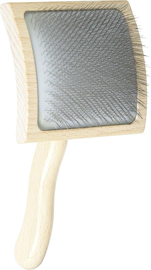 Chris Christensen Mark VII Curved Back Slicker Brush for Dogs, 12mm Pins, Groom Like a Pro, Handcrafted Lightweight Beechwood Ergonomic Handle, Stainless Steel Pins, A5VII, Large. Made in Germany.