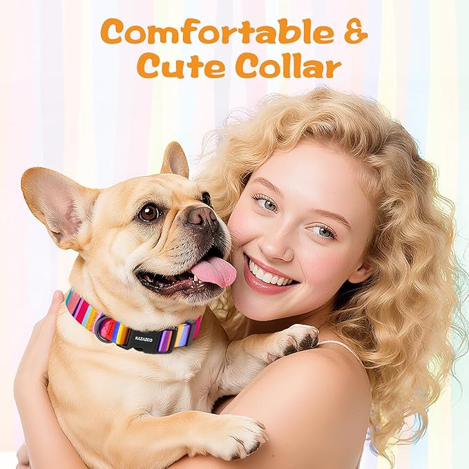 Kazazoo Dog Collar Cute and Soft Nylon Puppy Collar for Boy and Girl, Adjustable Dog Collars for Small Medium Dogs, Rainbow-XS