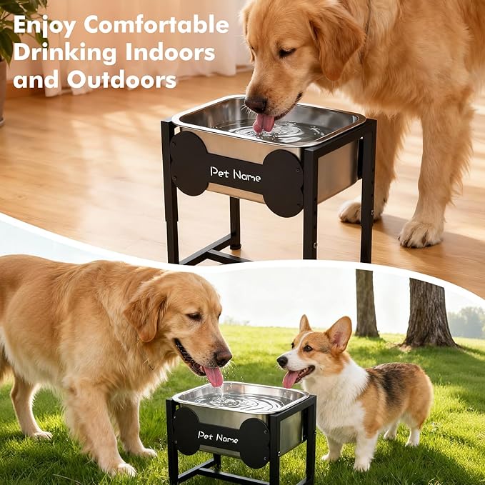 Elevated Dog Bowl, 2.4 Gallon Adjustable Stainless Steel Water Bowl for Large Breed, Dog Water Feeder, Pet Feeder with Full Metal Stand for Relief Joint Pressure, Easy Clean, Indoor Outdoor Use