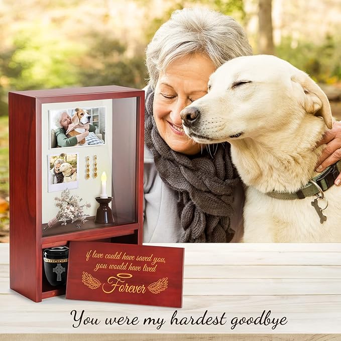 TJ.MOREE Dog Memorial Gifts - Dog Urns for Ashes Display Case, Pet Sympathy Gifts Shadow Box - If Love Could Have Saved You, You Would Have Lived Forever Angel Wings