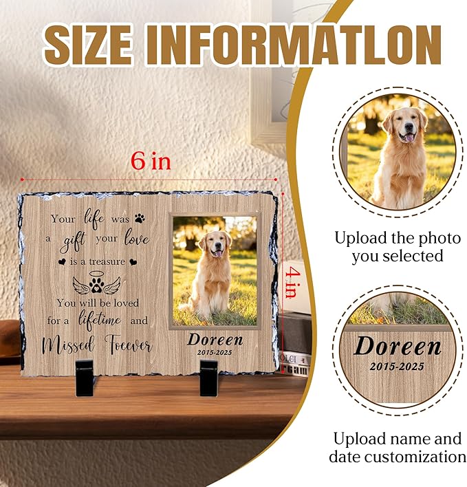 Custom Dog Memorial Gifts for Loss of Dog, Personalized Pet Memorial Stone with Photo Name, Pet Headstones for Dogs, Bereavement Sympathy Gifts for Dog Cat Lover