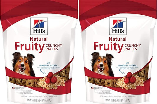 Hill's Natural Fruity Crunchy Snacks,All Life Stages,Great Taste,Dog Treats,Cranberries & Oatmeal,8 oz Bag,(Pack of 2)