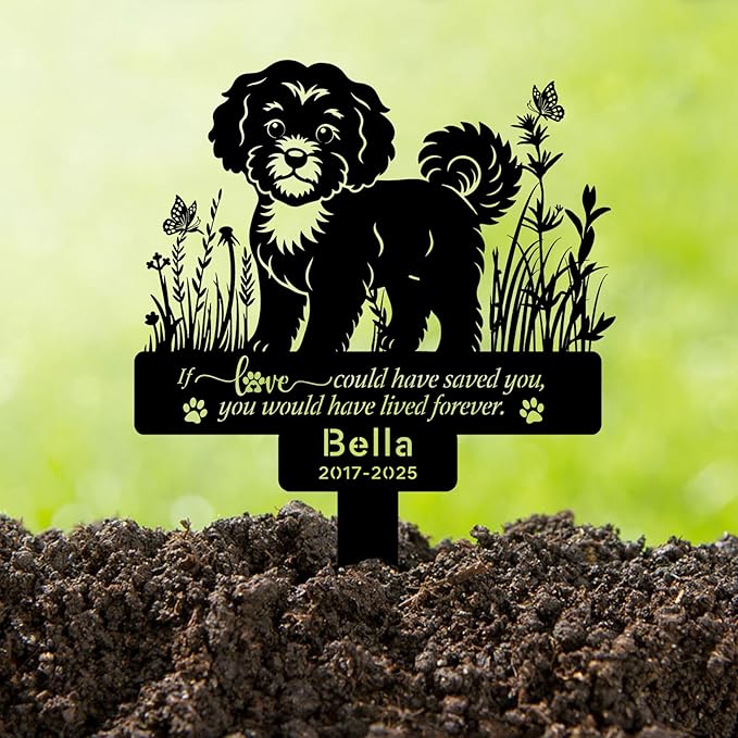 Custom Pet Bichon Frise Memorial Grave Stake Marker, Custom Pet Garden Metal Stake with Name Date, Pet Memorial Sign, Pet Bichon Frise Memorial Stakes, Outdoor Pet Garden Decor