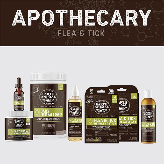 Earth Animal Apothecary Natural Flea & Tick - Daily Internal Herbal Powder Supplement for Dogs & Cats - 8 oz