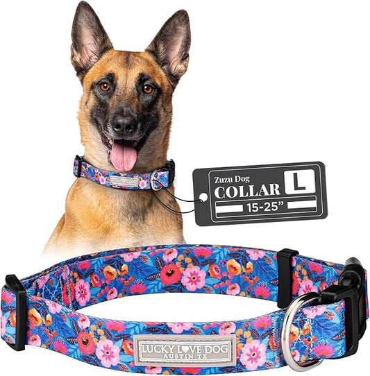 Lucky Love Dog - Adjustable Dog Collar with Easy Click Buckle for Large Dogs, Durable, & Comfortable Collar for Male & Female Dogs, Pet Collar for Puppies & Adult Dogs - Zuzu, Large