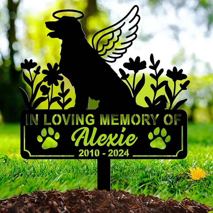 Personalized Pet Memorial Grave Marker, Custom Pet's Name Cemetery Decorations for Funerary, Metal Pet Garden Stake, Outdoor Sympathy Pet Stake Plaque Gift for Loss Dog