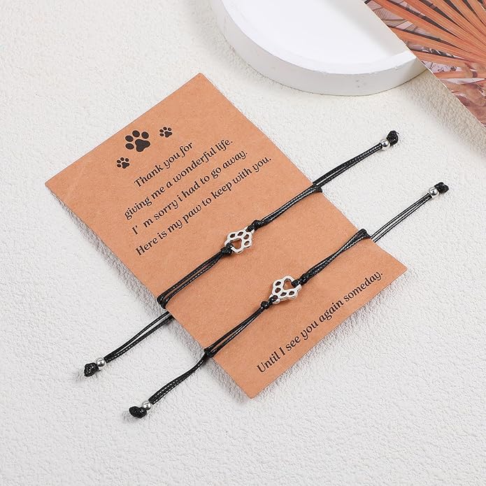 TIESOME 2pcs Dog Death Memorial Gift Bracelet, Pet Paw Print Bracelet Gift Paw Chain Set Dog Death Chain Memorial Furry Friends