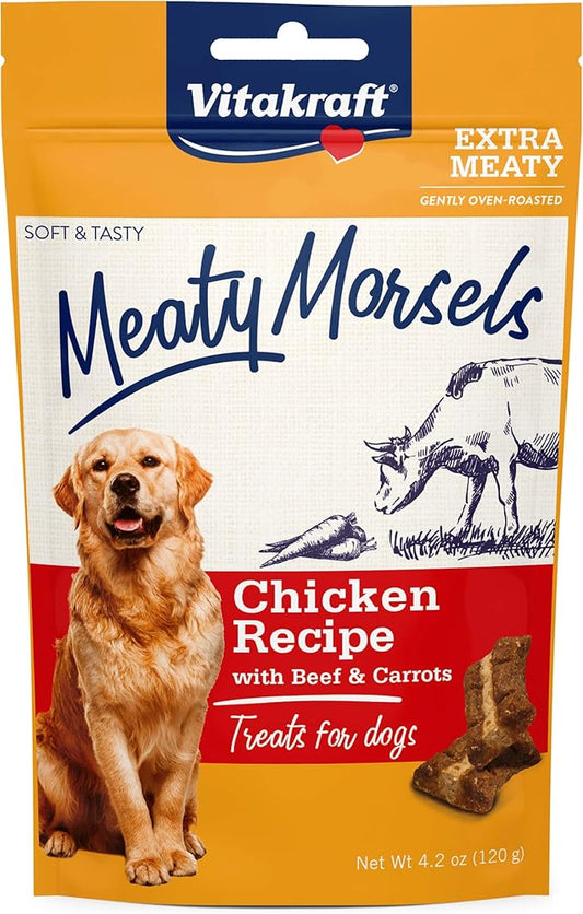 Vitakraft Meaty Morsels Chicken Recipe with Beef and Carrots Treats for Dogs, Extra Meaty, Gently Oven-Roasted, Soft and Tasty