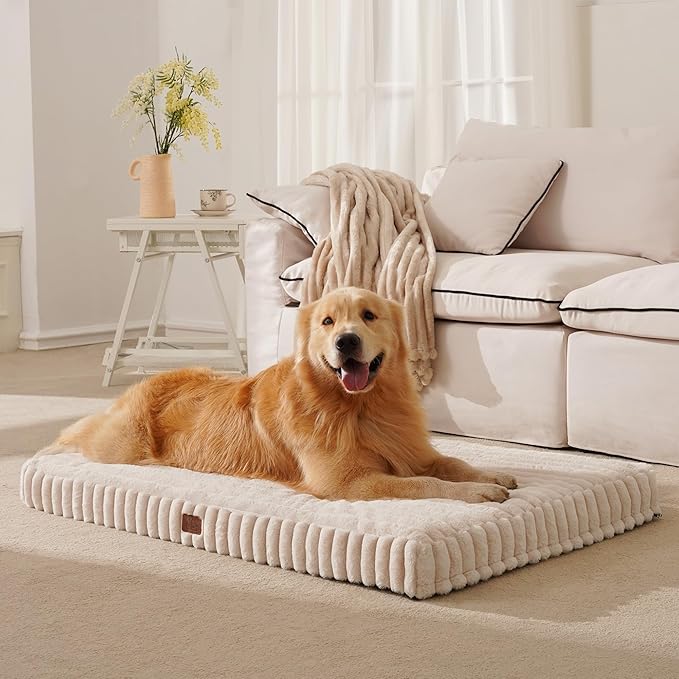 Orthopedic Dog Bed for XXL Jumbo Dog, Waterproof Pet Bed,Non-Slip Bottom and Egg-Crate Foam with Removable Washable Cover Crate Bed,Cream,47"x29"x4"