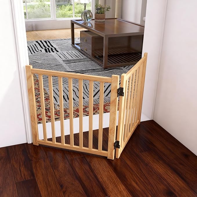 Wood Freestanding Dog Gates, Paint-Free Nature Wood Pet Gate Indoor, Puppy Gate for Doorways, Stairs, 23" Height-2 Panels