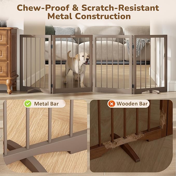 Free Standing Dog Gate Indoor, Foldable Dog Gate for Doorways Stairs Hallways,4-Panel Freestanding Pet Gate with Support Feet for Stability, Folding Puppy Gate Easy to Move, Doggy Gate 72"x24"