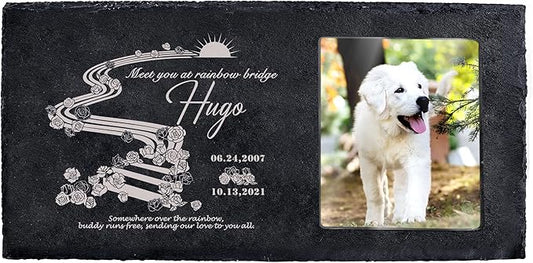 Fanery Sue Custom Cat Memorial Stones with Full Color Image, Dog Memorial Gift Garden Stones, Pet Grave Markers Personalized, All-Natural Memorial Headstone for Pet