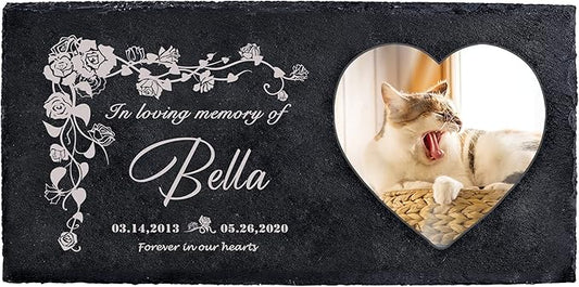 Fanery Sue Custom Cat Memorial Stones with Full Color Image, Dog Memorial Gift Garden Stones, Pet Grave Markers Personalized, All-Natural Memorial Headstone for Pet