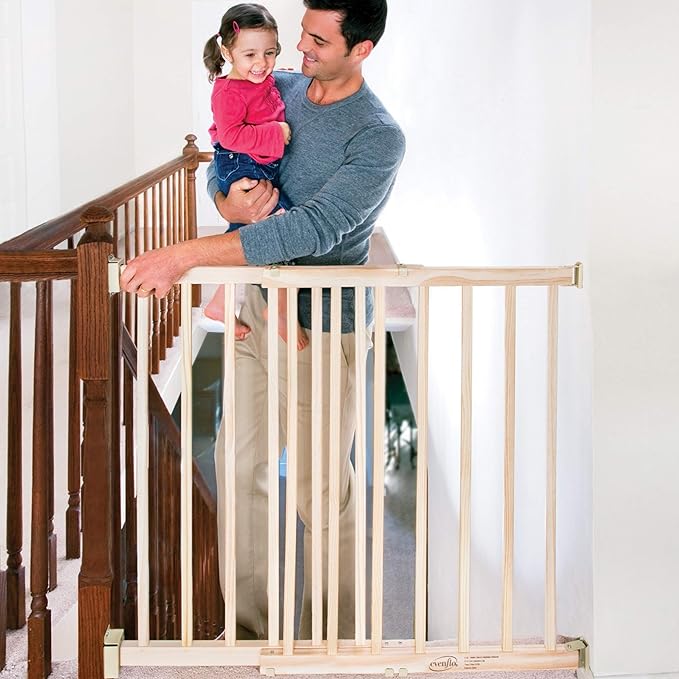 Evenflo Walk-Thru Top of Stairs Baby Gate, Natural Wood