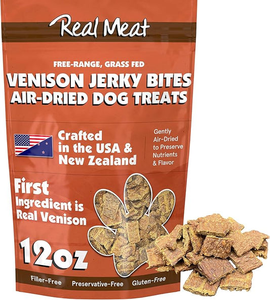 TRMC Real Meat Dog Treats - 12oz Bag of Bite-Sized Air-Dried Venison Jerky for Dogs - Grain-Free Jerky Dog Treats Made up of 95% Free-Range, Grass Fed Venison - Natural High Protein Dog Treats