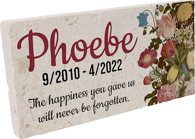 Personalized Pet Memorial Stone, 6x12 Custom Limestone Pet Grave Markers as Keepsake or Pet Remembrance, Thoughtful Pet Loss Gifts for Bereaved Pet Owners, Personalized Memorial Gifts (Phoebe)