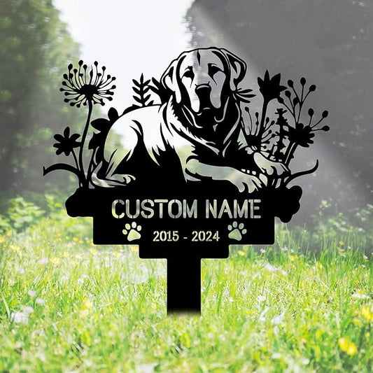 Custom Labrador Memorial Grave Marker Metal Sign, Personalized Dog Memorial Garden Stake, Dog Burial Markers with Name Engraved, Pet Headstones for Dogs, Cemetery Decoration, Customized