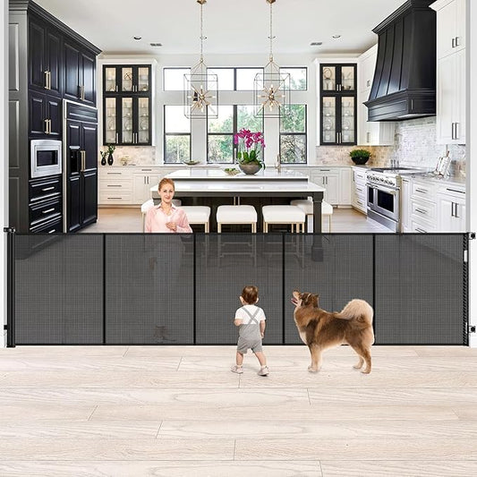 42 Inch Extra Tall Baby Gate 120 Inch Extra Wide Retractable Baby Gates for Large Openings, Upgraded Retractable Gate Keeps Pets from Getting Under Tall Pet Gate, Indoor/Outdoor Long Dog Gate
