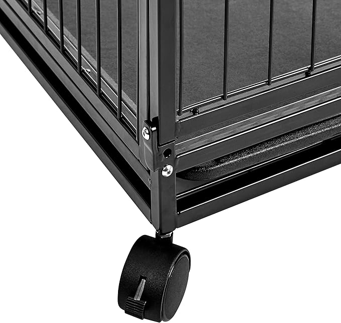 Amazon Basics - Portable Heavy Duty Stackable Dog Pet Kennel on Wheels with Tray, Black, 43.5" L x 29.8" W x 34.3" H