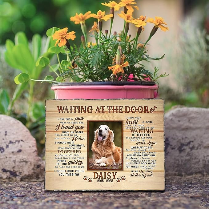 Pet Loss Memorial Stone Gift | Rainbow Bridge Design Grave Marker for Dogs or Cats | Personalized Photo Remembrance Gift for Pet Owners | Animal Memorial Stones Dog
