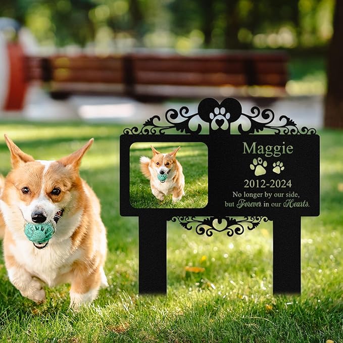 Custom Dog Grave Markers Outdoor, Personalized Pet Grave Marker Dog Memorial with Photo and Name, Outdoor Weatherproof Pet Cemetery Sign, Personalized Dog Memorial Gifts for Loss of Dog