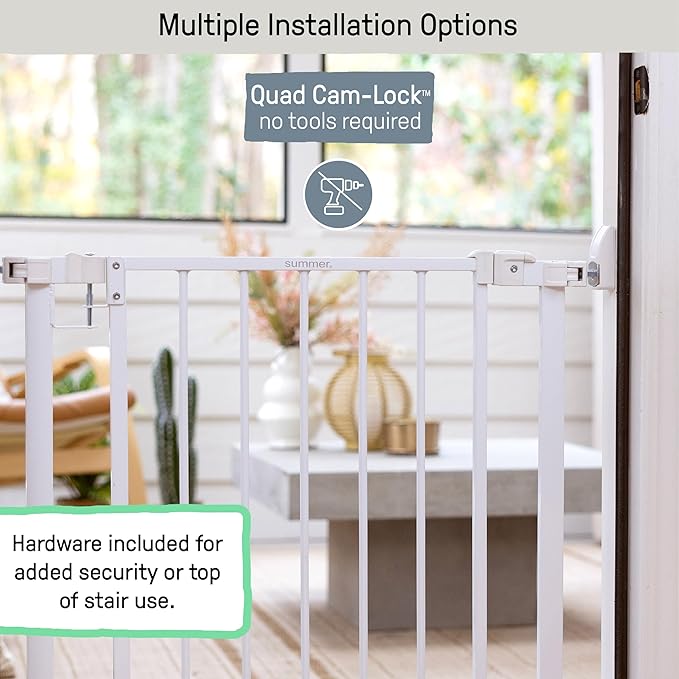 Ingenuity The Doorway 37W Series Pet and Baby Gate with Quad Cam Lock, 30"-37" Wide, 28" Tall, Pressure or Hardware Mounted, Install on Wall or Banister in Doorway or Stairway, Auto Close Door - White